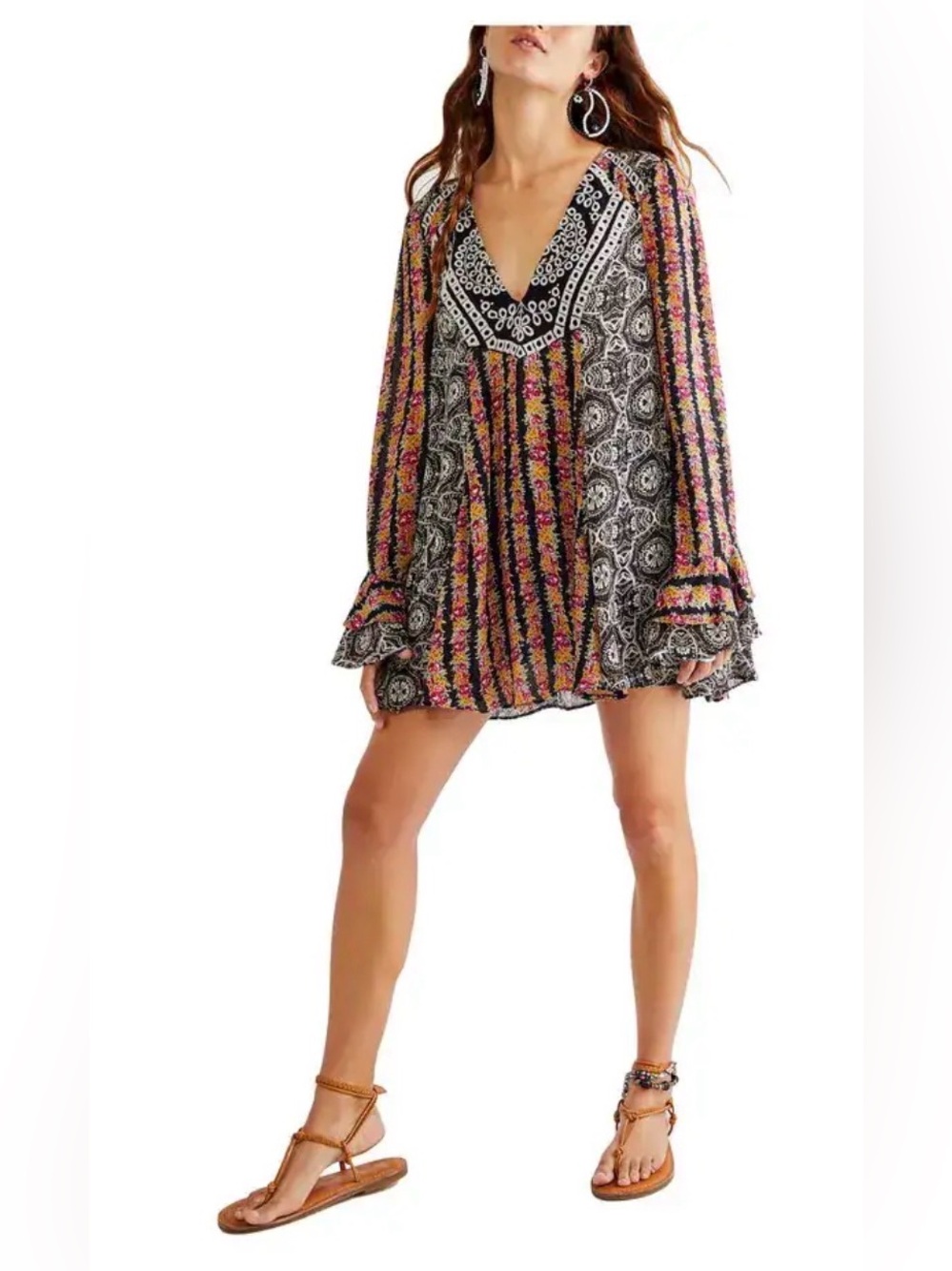 Free People Falling into you Boho Floral V-Neck Tunic baby doll dress - Picture 9 of 9